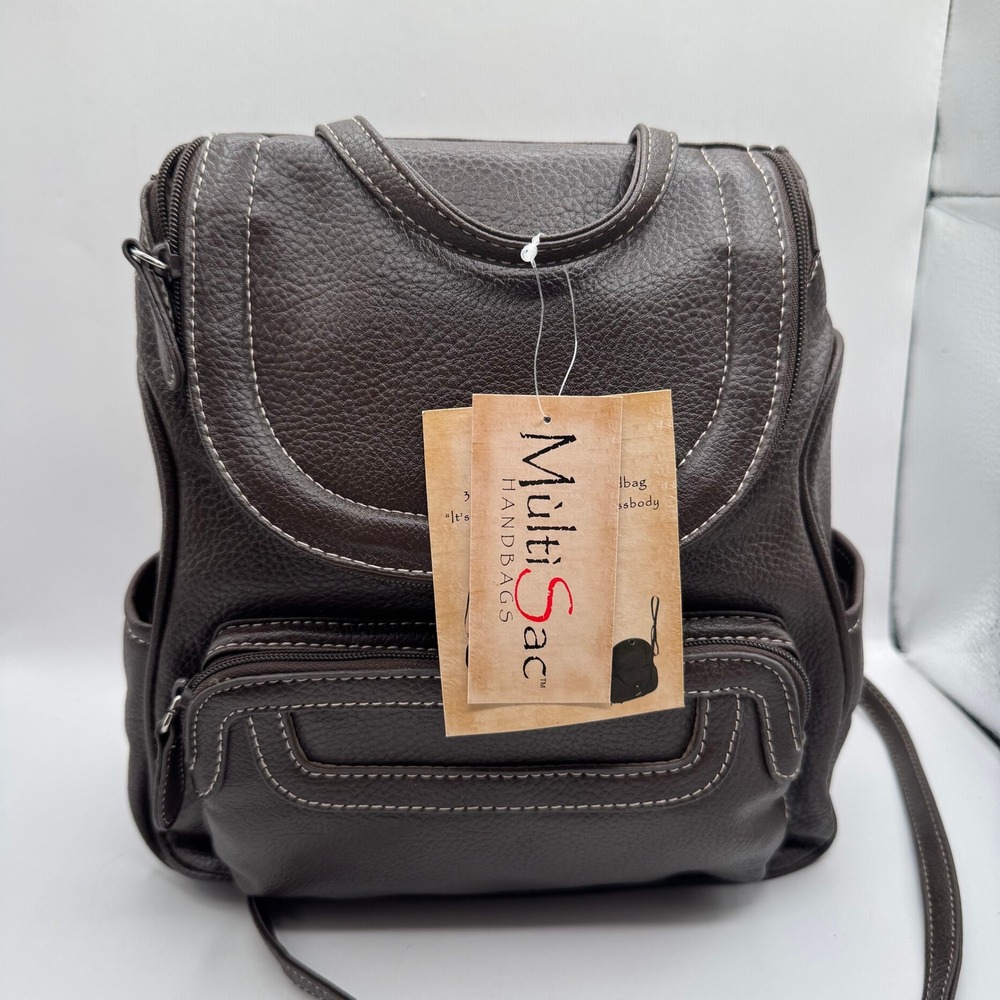 MultiSac Backpack Crossbody Women Small Brown Pebbled Convertible Vegan Leather
